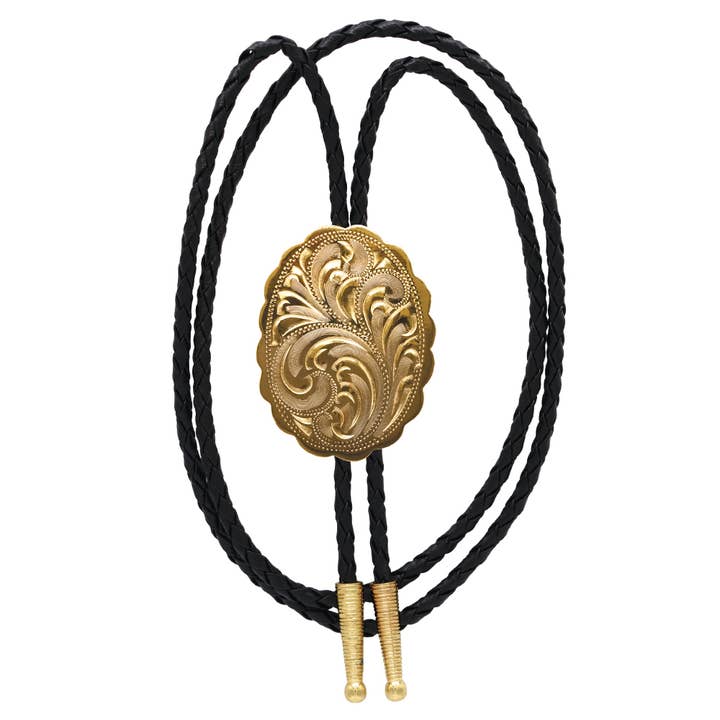 Western Express - Wholesale Necktie - Men's - Engraved Gold Scalloped Oval German Silver Bolo Tie1