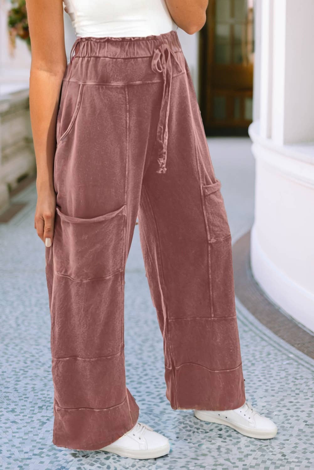 Little Daisy Closet - Wholesale Pants - Women's -  LDC Mineral Wash Lace-up High Waist Raw Hem Patched Pants7