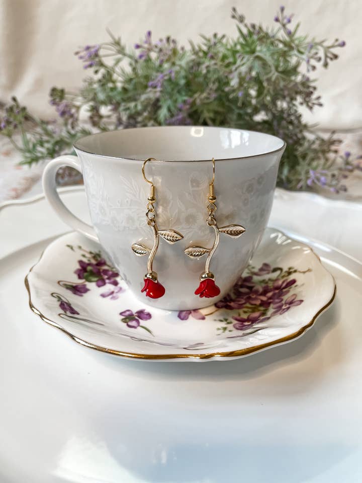 Handmade Red Rose Earrings for wholesale by Kara’s Shop of Pretty Things