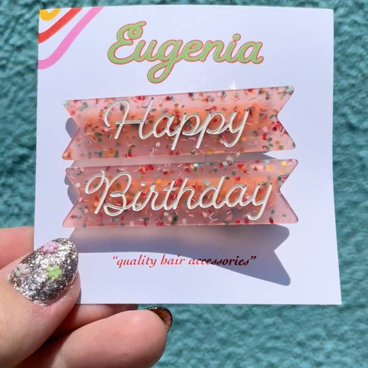 Eugenia – Engroshandel Hårspænde - Børn – Tillykke med fødselsdagen hårklip - sødt sjovt gavehårtilbehør2