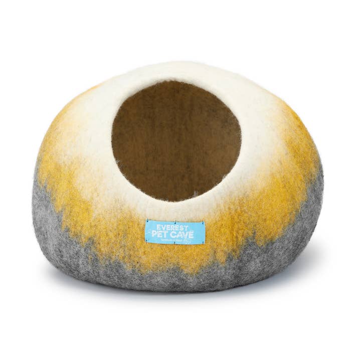 Cat Cave Grey Yellow Mix Hue, 100% Wool, Felted, Handmade for wholesale by Everest Pet Supply & Gifts