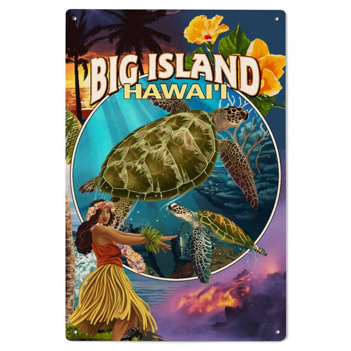 Lantern Press - Wholesale Wood Wall Art - WOOD SIGN ART Big Island, Hawaii, Big Island Montage