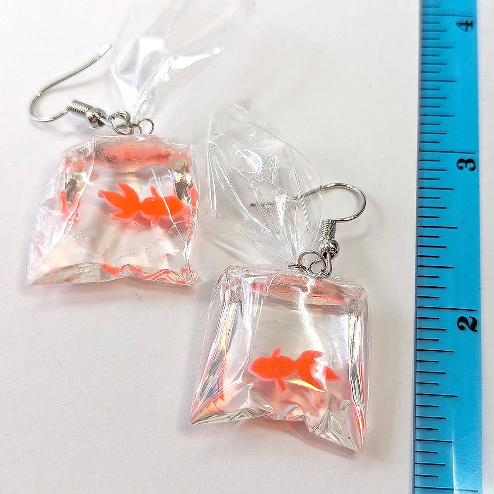 Stylish Jewelry Supply - Wholesale Dangle Earrings - Fish in a Bag Orange Goldfish Fish Resin Earrings5
