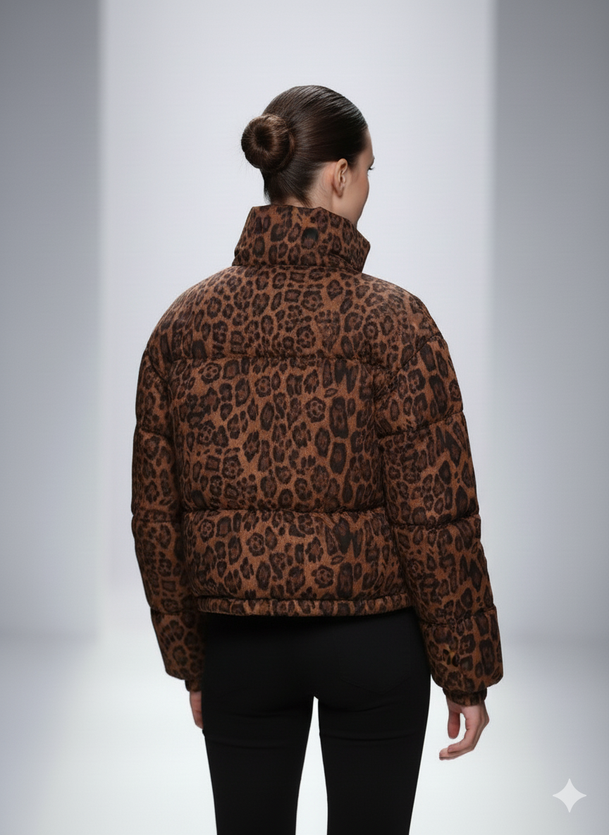 CCIC New York - Venta al por mayor Chaqueta - Mujer - Chaqueta Acolchada de Leopardo con Cuello Alto Recortado2