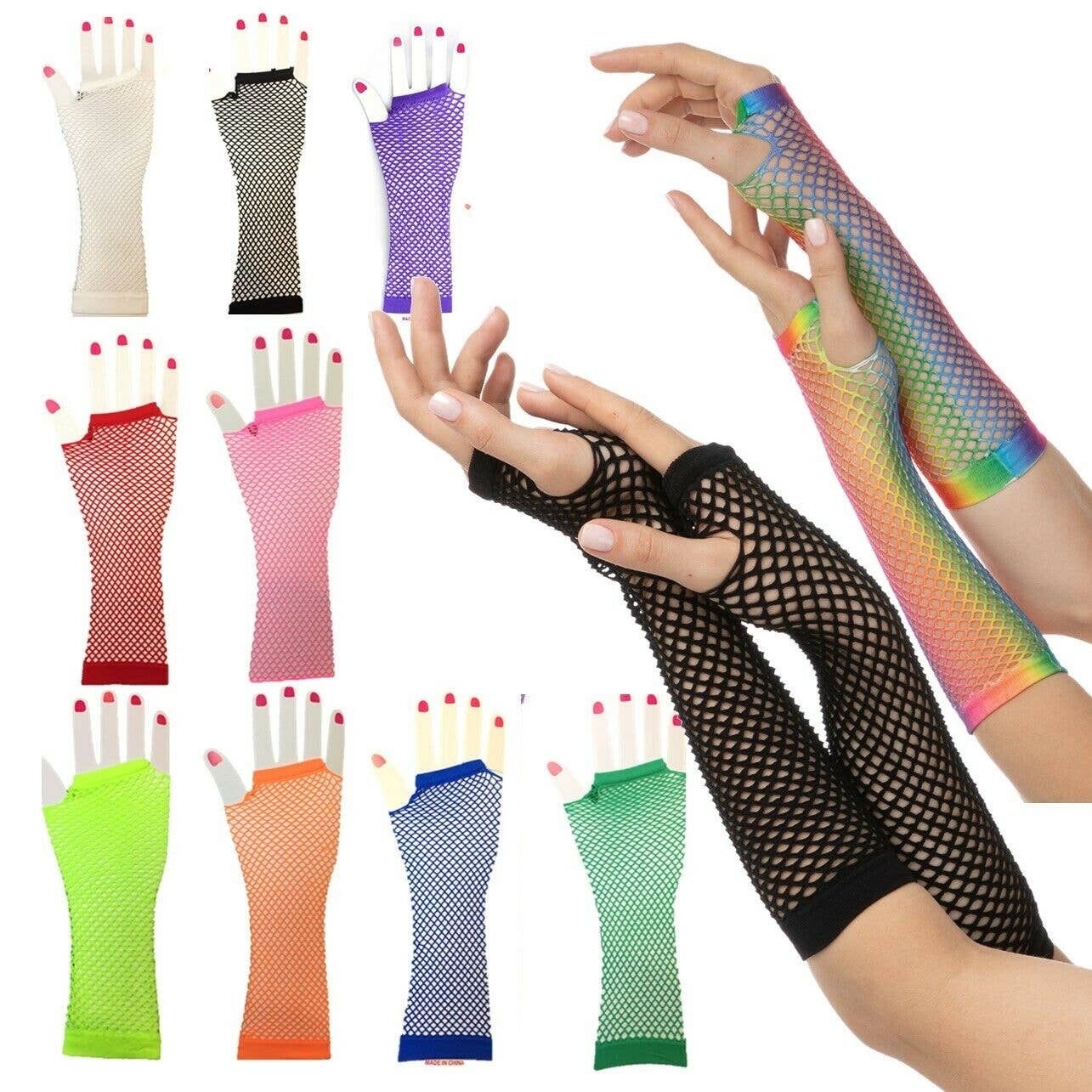 Stylex Party - Wholesale Gloves – Women's - Fishnet Gloves 1980s Rave Hen Party Neon Fancy Dress Costume12