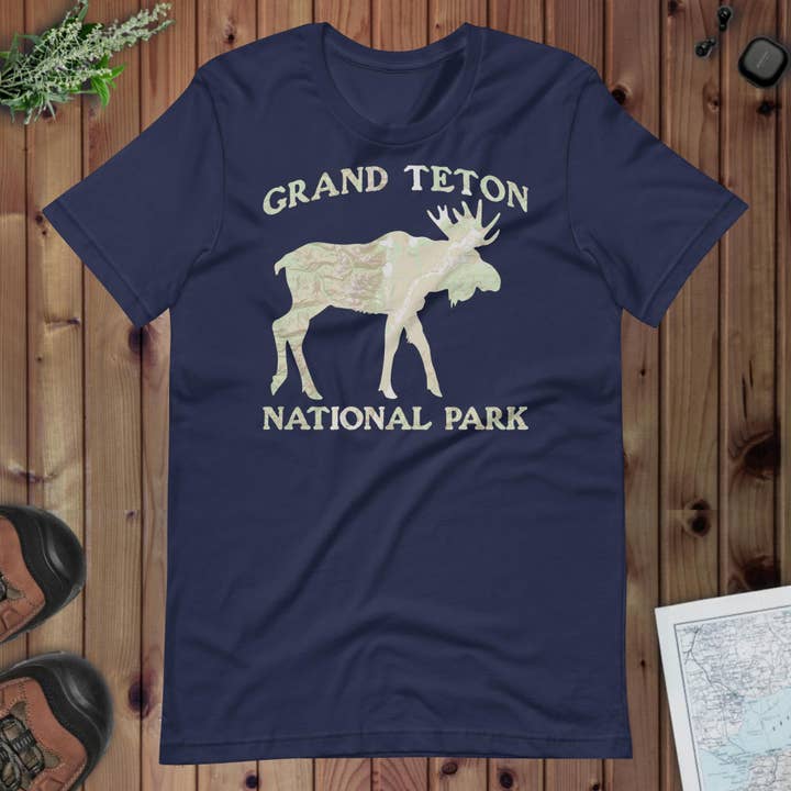 Parks Apparel - Wholesale Screen Printed T-Shirt - Unisex - Grand Teton Moose Topo T-shirt6