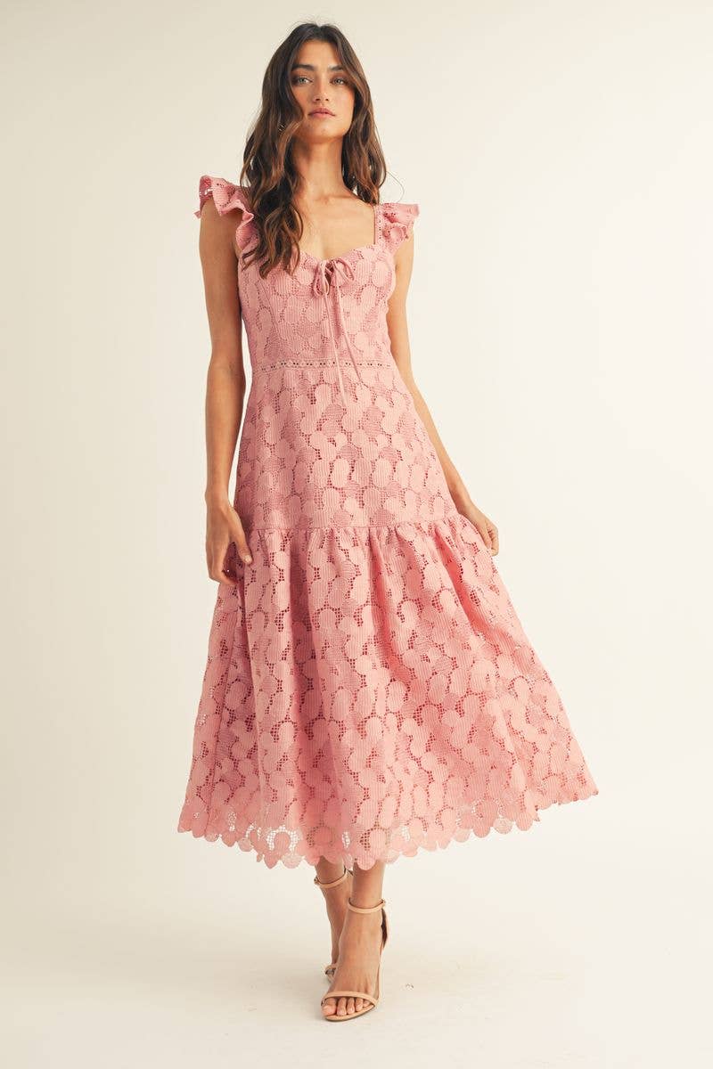 JUST ME - Wholesale Dress - Women's - NOVELTY LACE RUFFLE BOTTOM MIDI DRESS6