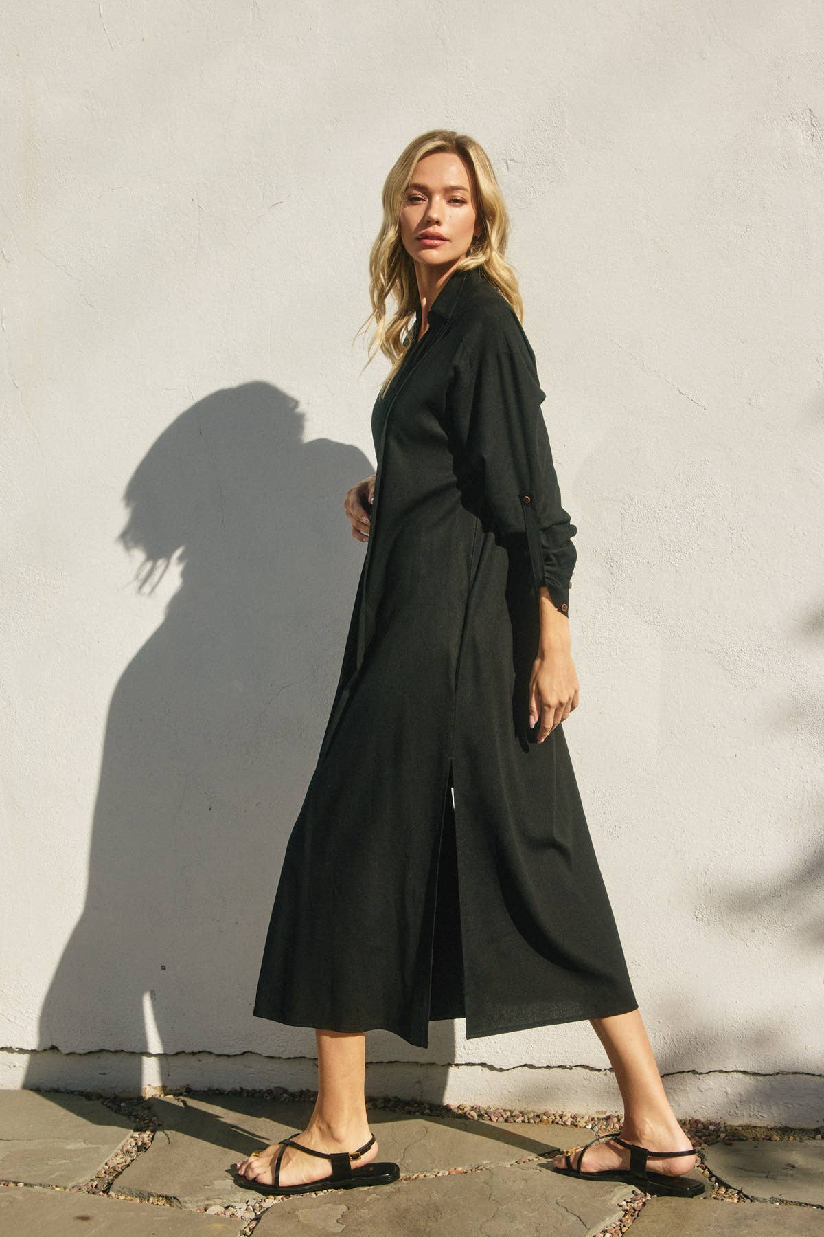 Dress Forum - Wholesale Dress - Women's - Cotton Linen Pleated Longline Shirt Dress (1)13
