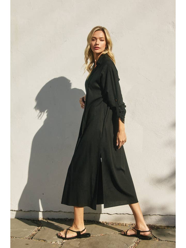 Dress Forum - Wholesale Dress - Women's - Cotton Linen Pleated Longline Shirt Dress (1)13