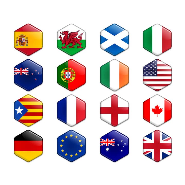 Drapeaux des pays Aimants hexagonaux Espagne Pays de Galles Écosse Italie Catalogne Portugal Irlande États-Unis Nouvelle-Zélande France Angleterre Canada Allemagne UE pour la vente par ArtyHills