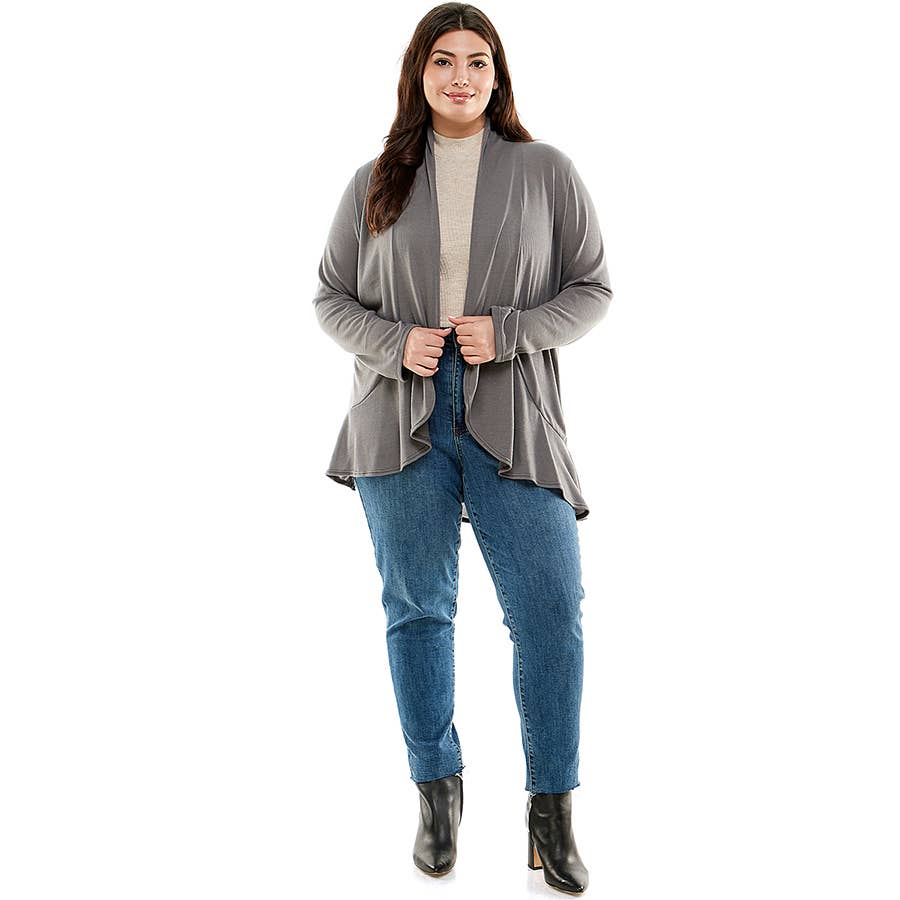 Azules Clothing – Großhandel Strickjacke – Damen – AJK-3016HCX-Plus-Damen-Strickjacke mit langen Ärmeln und Rüschen8