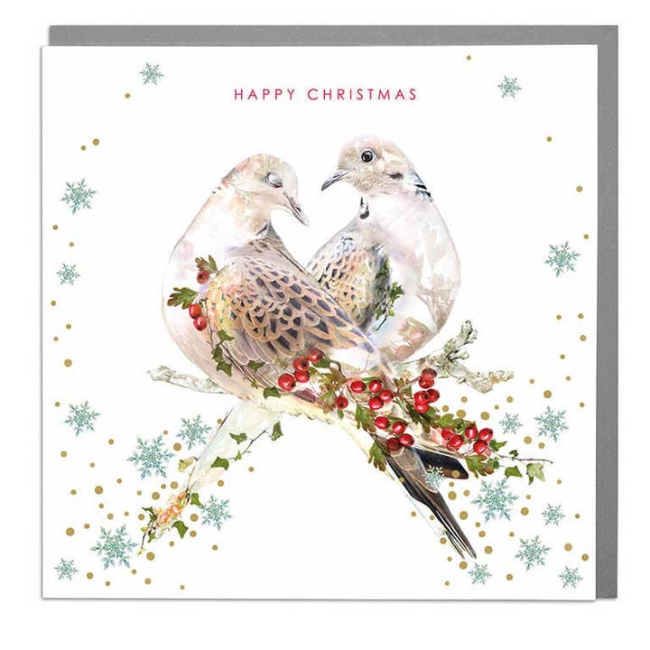 Lola Design Ltd - Wholesale Christmas Card - Wildlife Botanical Xmas - Turtle doves0