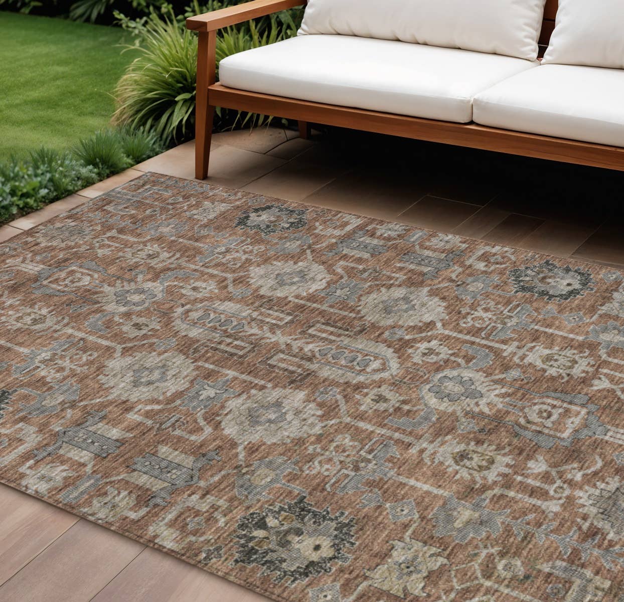 HomeRoots - Wholesale Area Rug - 8' X 10' Brown Gray And Charcoal Oriental Washable Area Rug0