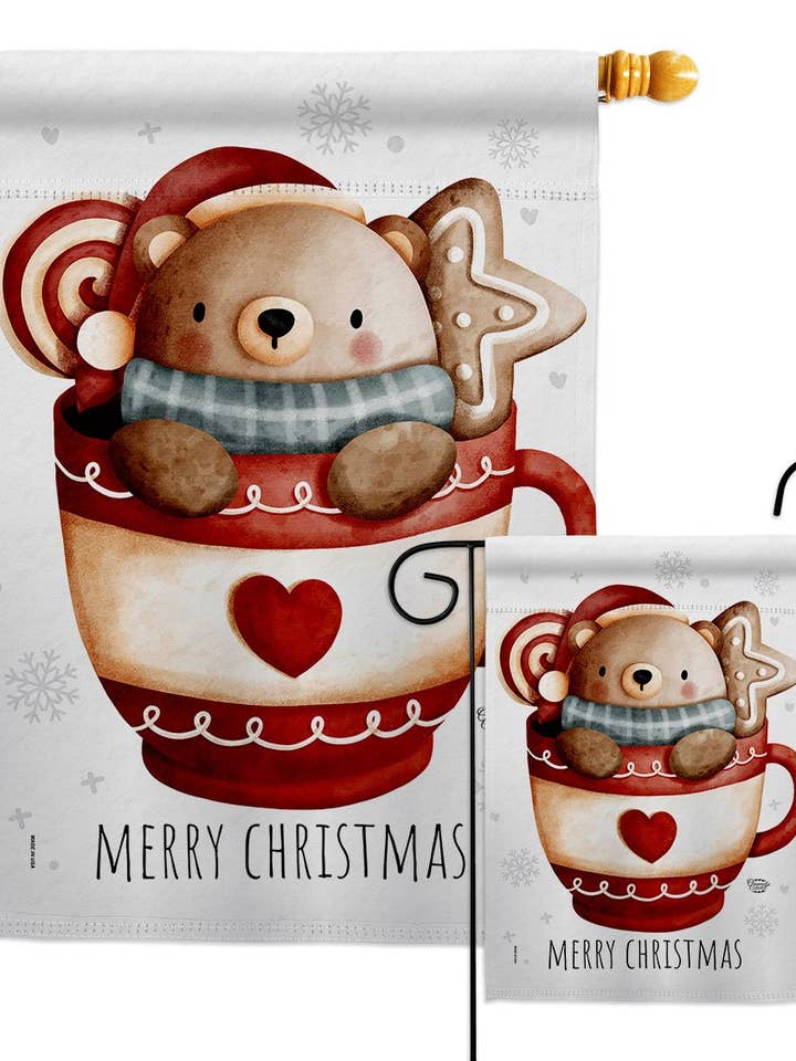 Flag Beary Hot Coco Christmas Sweet Garden House 2-Sided for wholesale by Two Group Flag Co