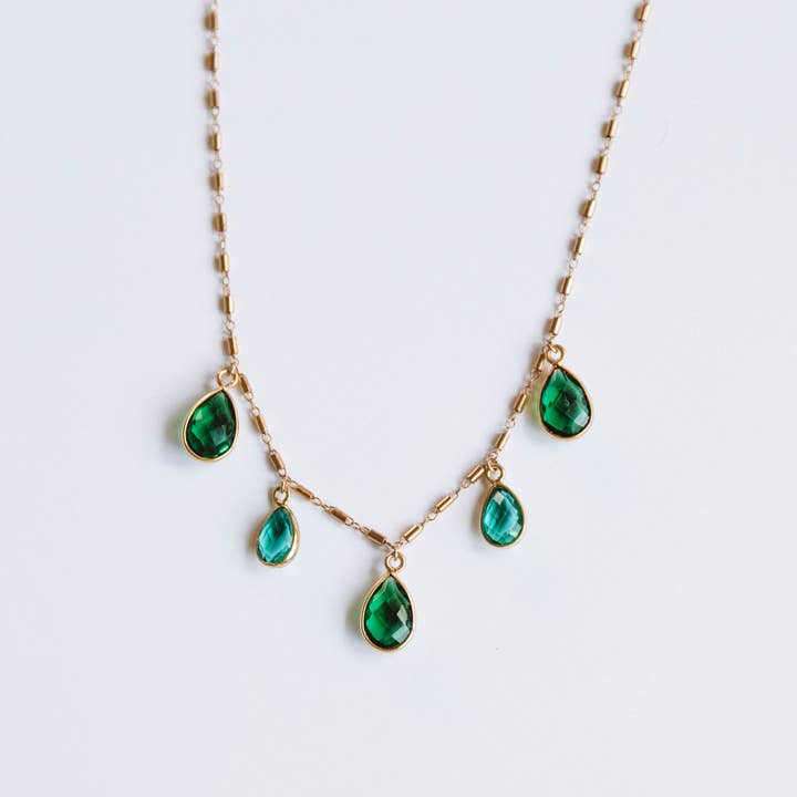 The Emerald Teardrop Charmed Necklace for wholesale by Jay Nicole Designs