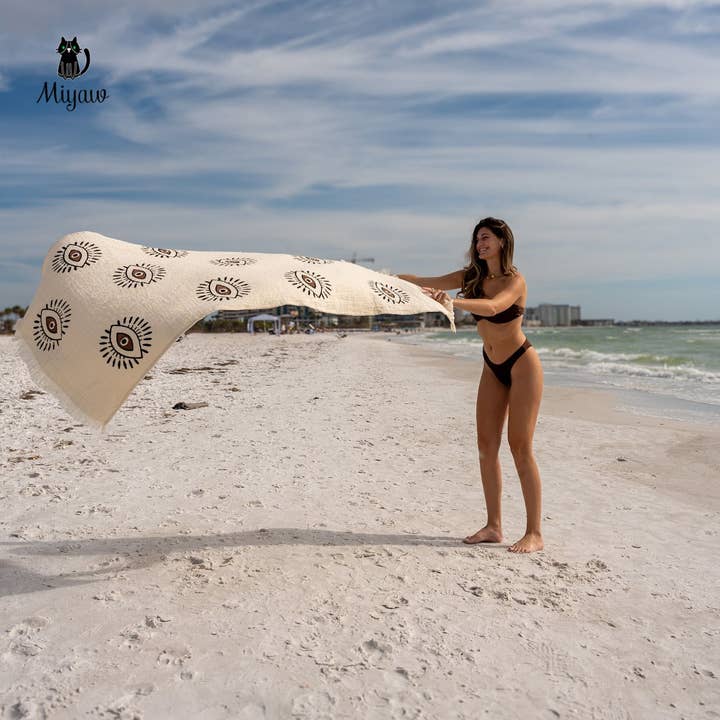 Pure & Chic, LLC - Miyawfashion - Wholesale Beach Towel - Boho Evil Eye Beach Towel – Cotton Beach Towel