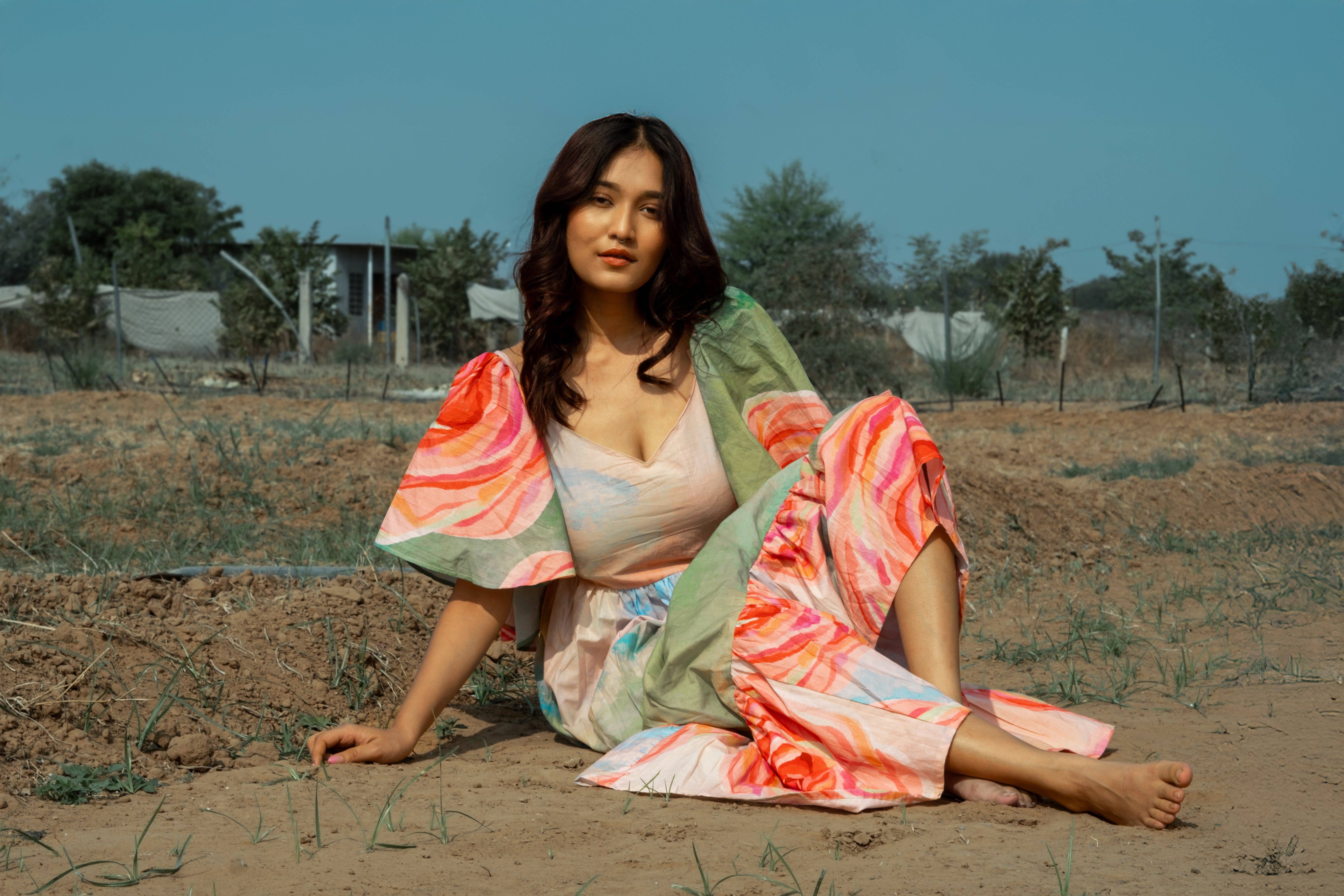 Green And Multi Crafted Bella Rose Dress for wholesale on Faire1