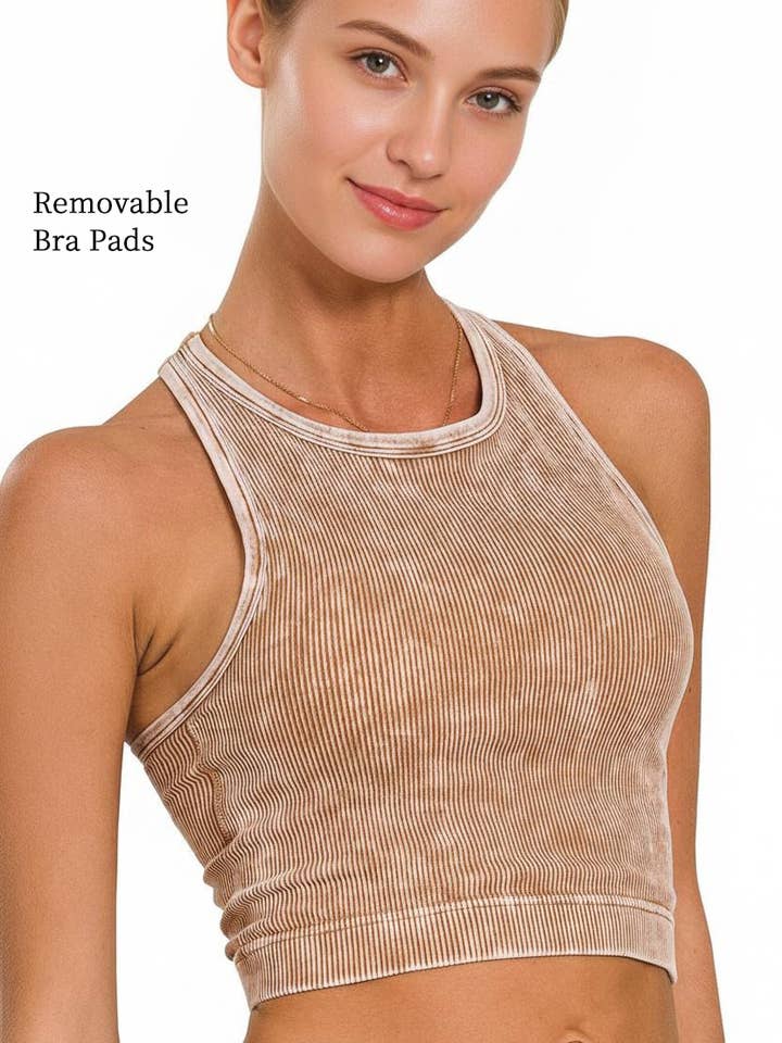 '.....Premium Washed Seamless High-neck Crop Tank SI-25526 for wholesale by 42POPS