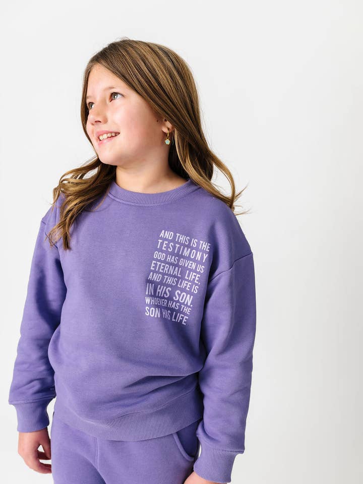 Eternal Life Purple Fleece Crewneck for wholesale by Holy Pals