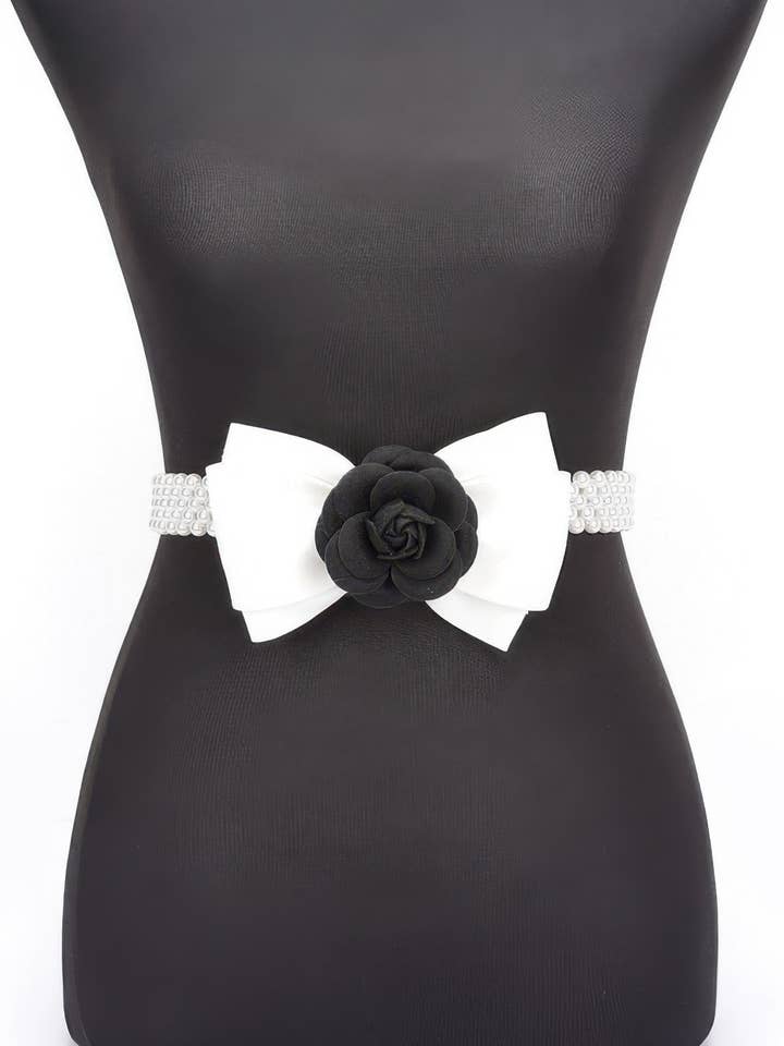 Bloemenlint Stretchriem met Imitatieparels voor wholesale door CC Wholesale Clothing