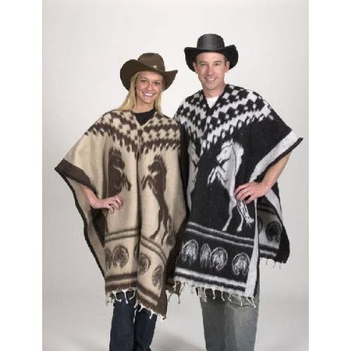 Brushed Woven Poncho Horse Pattern Reversible Adult for wholesale by Sanyork Fair Trade