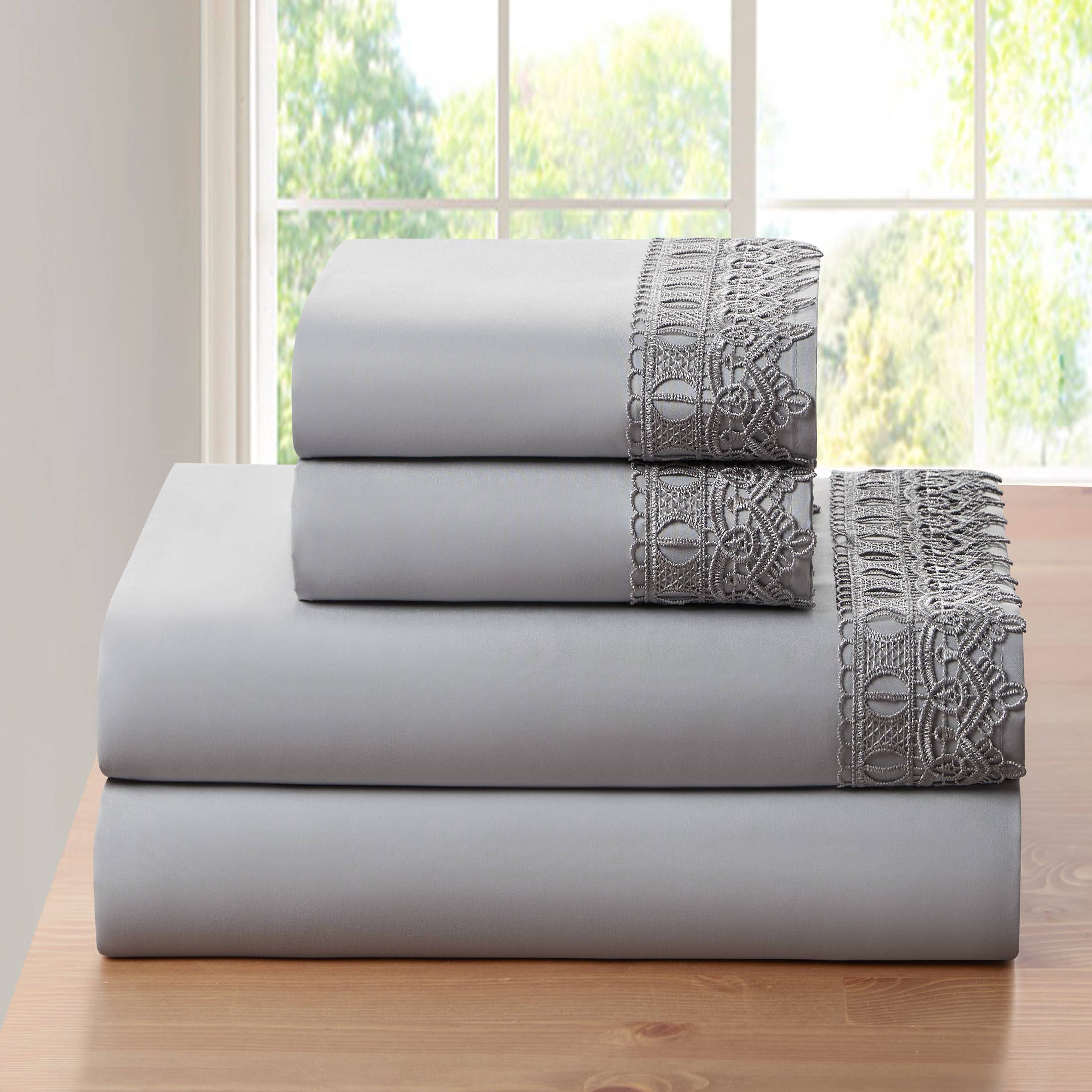 Bed Bath Fashions – wholesale Sheet set – Bamboo Lace Crochet Embroidery 4 Piece Sheet Set8
