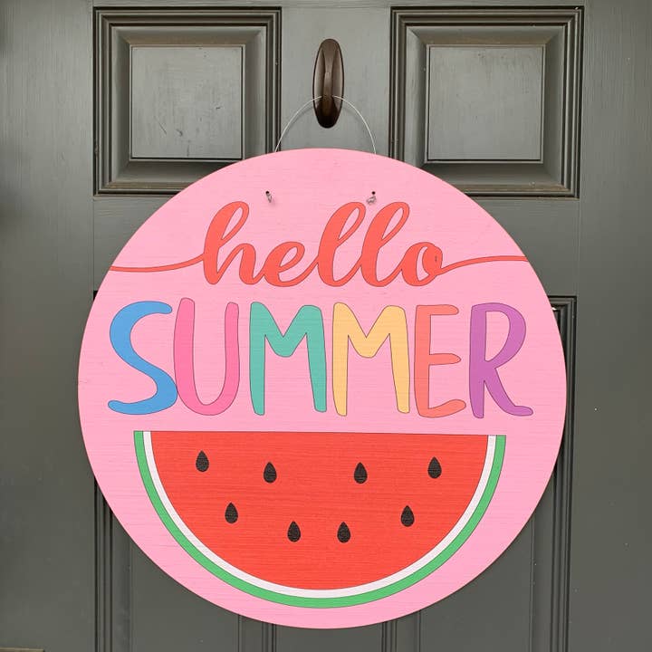 Hello Summer Watermelon Door Hanger 23" for wholesale by Birch and Boulder LLC