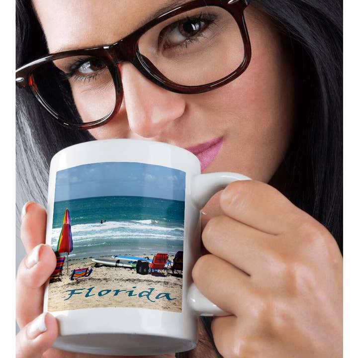 3dRose - Wholesale Coffee mug - 3dRose, beach chairs surfboards umbrellas sand ocean florida, Mug9