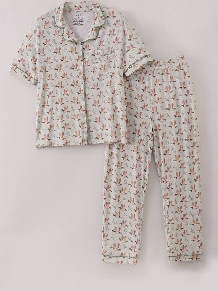 Green duck print bamboo mom pajamas set for wholesale by Mom & Co.