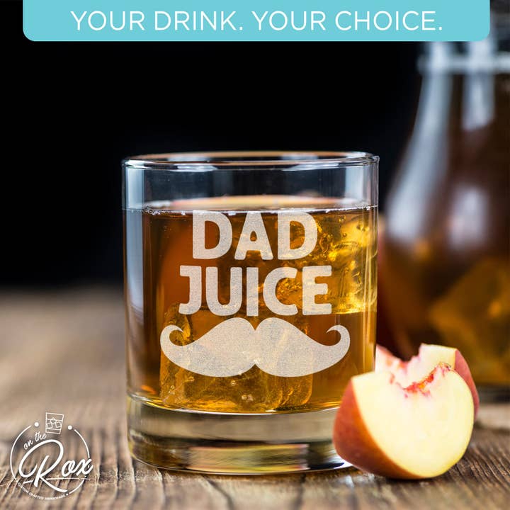 On The Rox Drinks - Wholesale Cocktail/Liquor Glass - 11 Oz "Dad Juice" Engraved Whiskey Glass