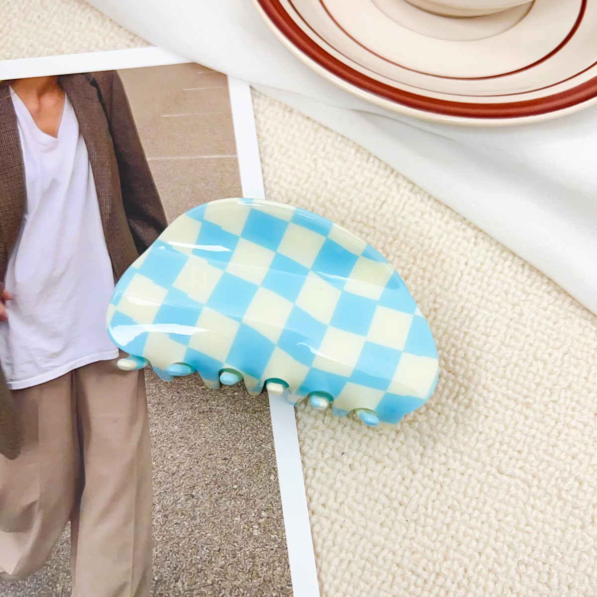 ACCITY - Wholesale Hair Clip - Women's - Checkerboard Hair Claw – Candy Color Acetate Look_CWMM1008415