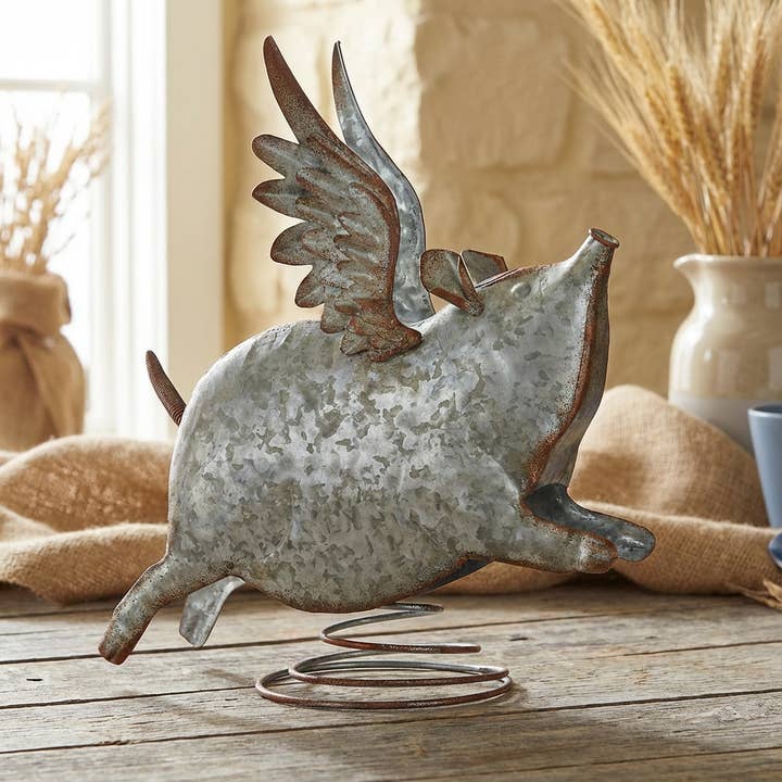 Metal Flying Pig Figurine – Farmhouse & Rustic Decor for wholesale by Drew Derose Design