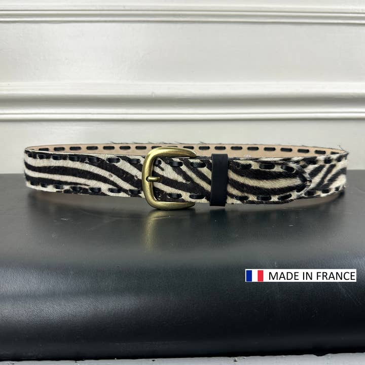 JULIA PARIS - Wholesale Riem - Dames - Leren riem met zebra pony-effect en bronzen gesp, 40 mm3