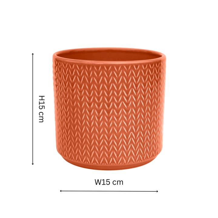 Ivyline - Wholesale Indoor Pot - Glazed Earthenware Chevron Embossed Indoor Planter