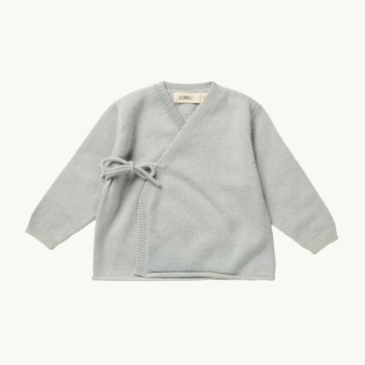 Cardigã Envolvente de Caxemira Azul Claro por atacado de Lubilu Copenhagen