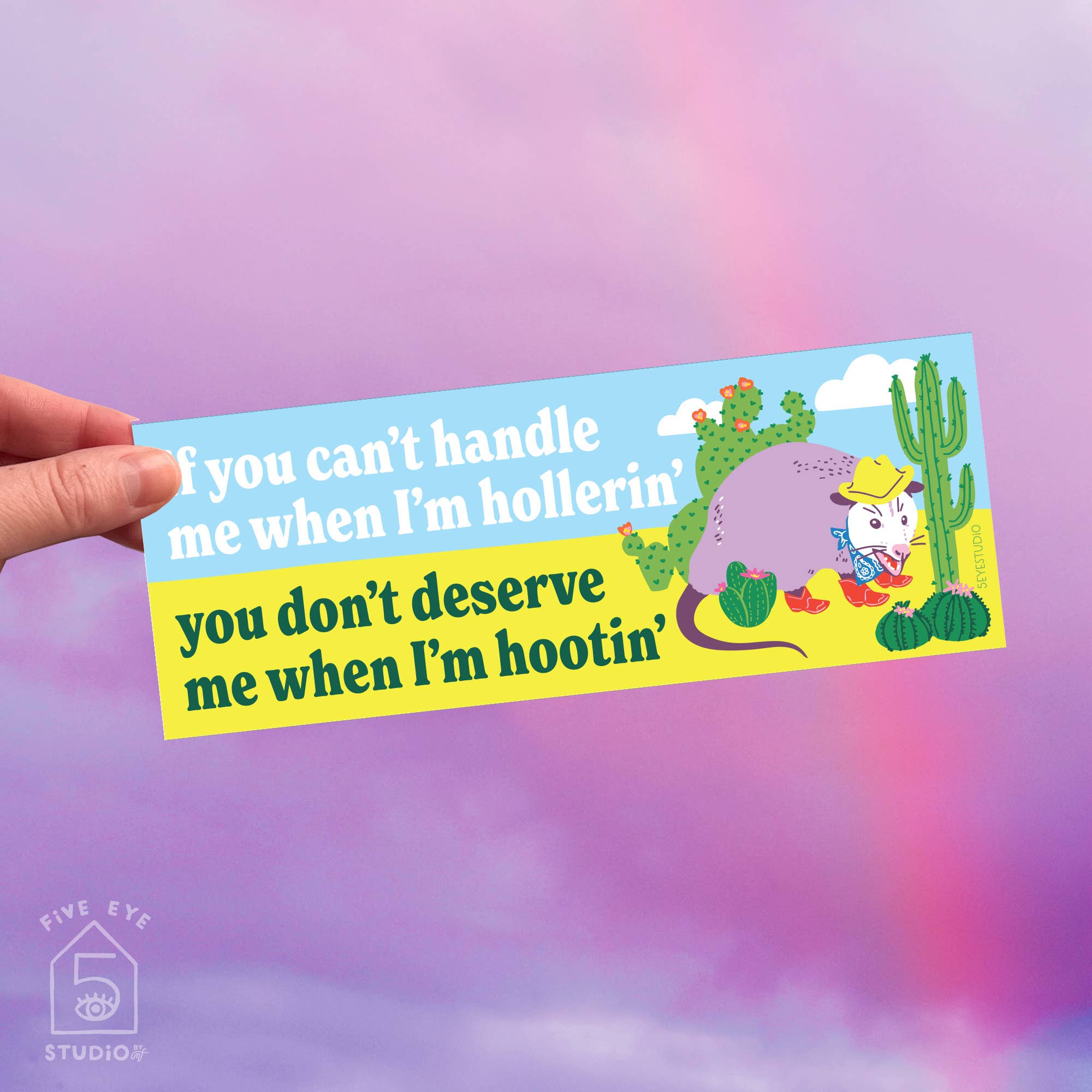 Hootin' Hollerin' Opossum Bumper Sticker for wholesale by 5 Eye Studio