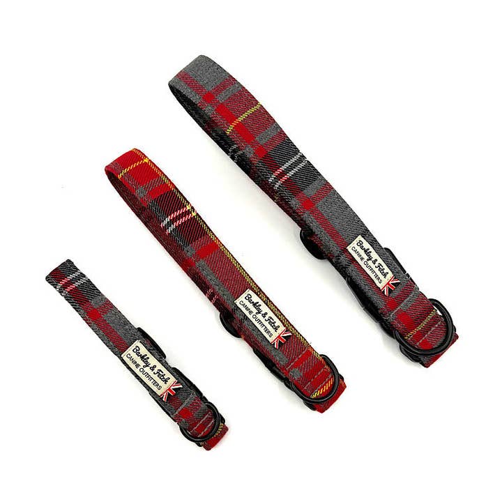 Red and Grey Check Dog Collar for wholesale by Barkley and Fetch