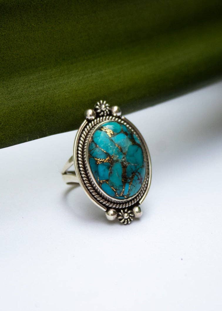 Ambra Jewels – wholesale Cocktail/statement ring – Genuine Turquoise Ring, Sterling Silver Ring, Blue Ring, Boho, SKU 62301