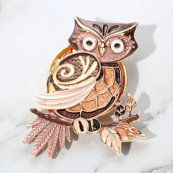 Broche magnétique en forme de hibou en métal coloré pour la vente par Sensibling Corp.