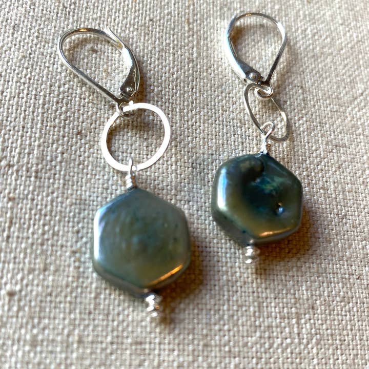 Hexagon Pearl Earrings for wholesale by LA DE DA Jewelry