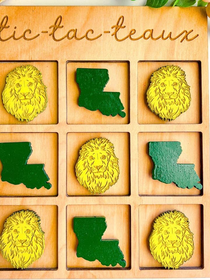 Tic Tac Toe Teaux Green and Gold Louisiana Lion for wholesale by Geaux Magnolia