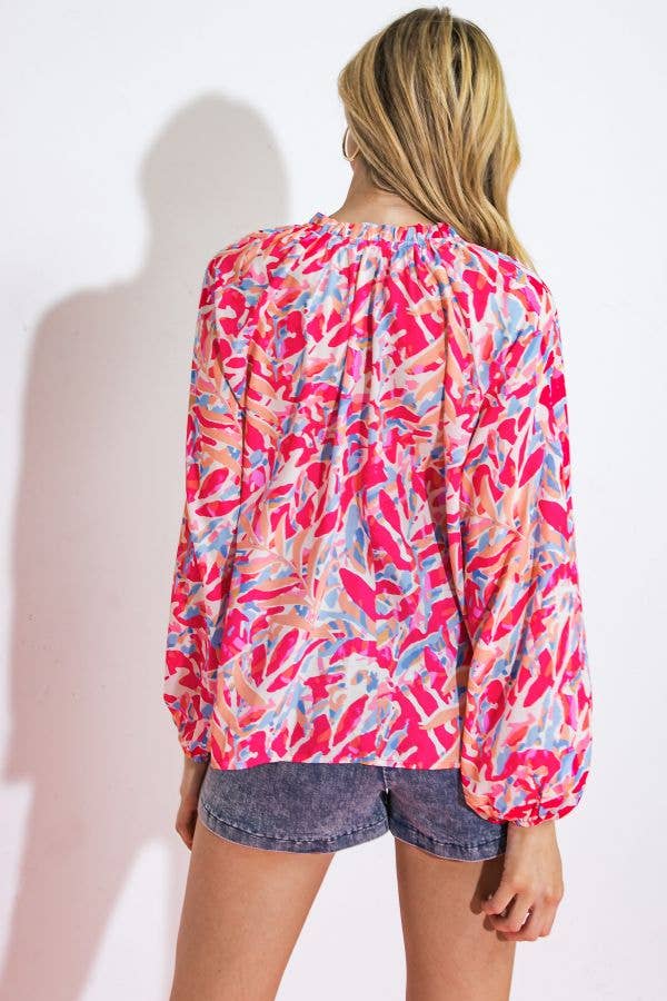 FUCHSIA BLUE A printed woven top - IT12820 for wholesale on Faire4