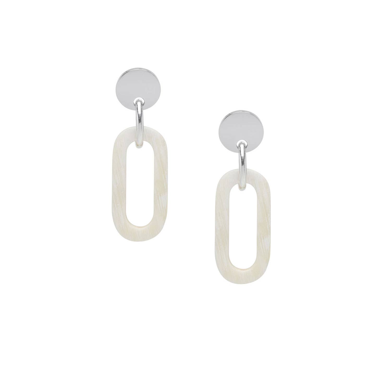 BRANCH JEWELLERY – Großhandel Ohrhänger – Offener Link weißer Naturhorn-Tropfen-Ohrring - Silber1