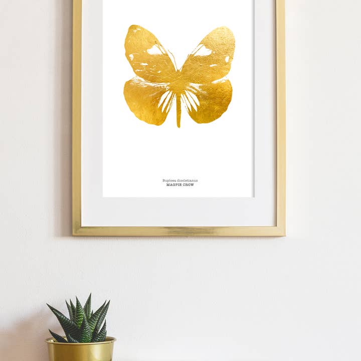 Elster Crow mit Goldfolie und Schmetterlingsdruck für den Großhandel von Ren Butler Design