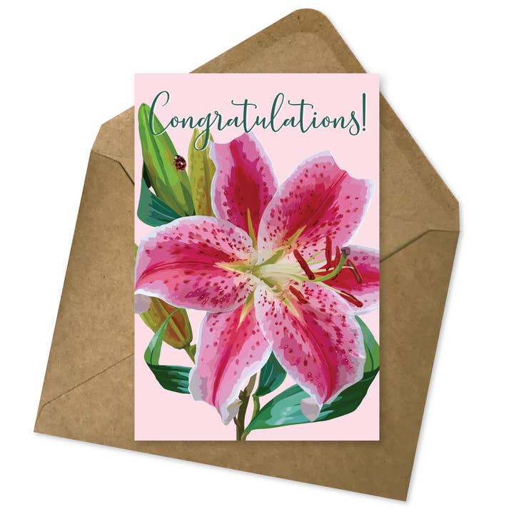 Florale Einsteckkarte | Glückwunsch-Lilien-Geschenkanhänger für den Großhandel von The Red Barn Press