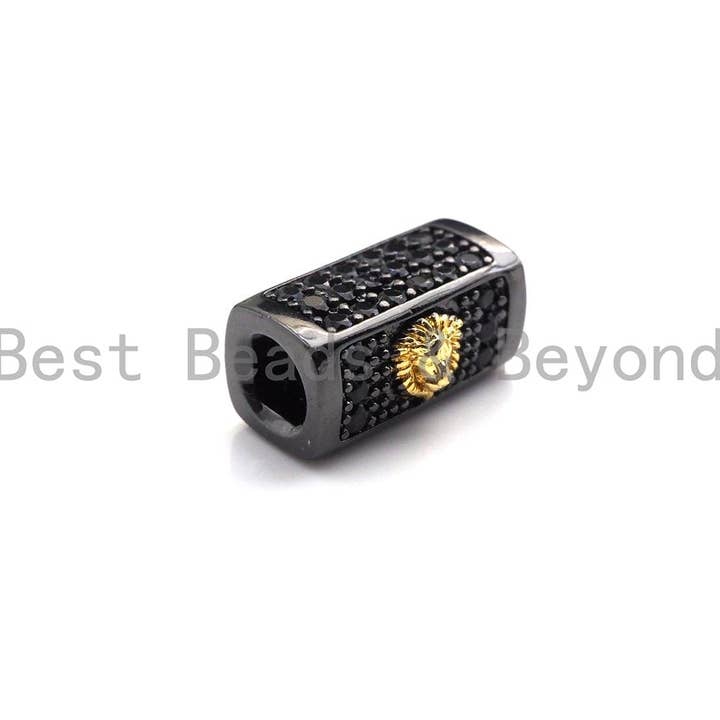 BestBeads&Beyond - Wholesale Individual Charm/Pendant - Lion Head/Anchor Bead,Tube Spacer Bead, Black CZ Pave Tube Spacer Beads for Men/Women Jewelry Making, 7x14mm, sku#Y242