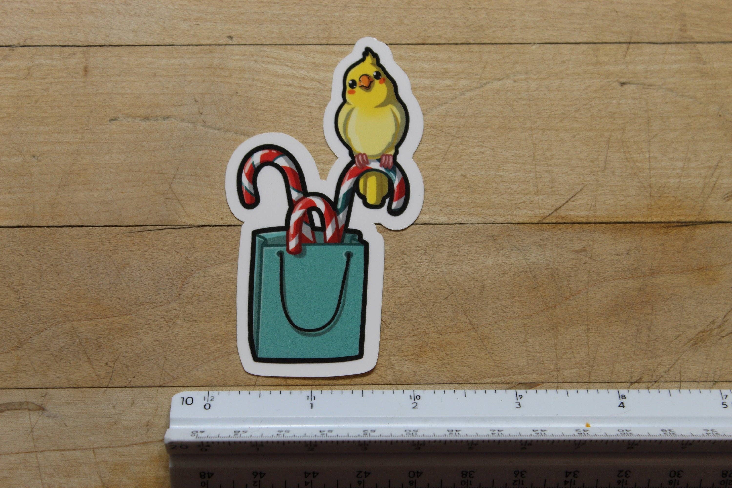 Mega Kawaii Cuties - Wholesale Sticker - Cockatiel on a Candy Cane Sticker3