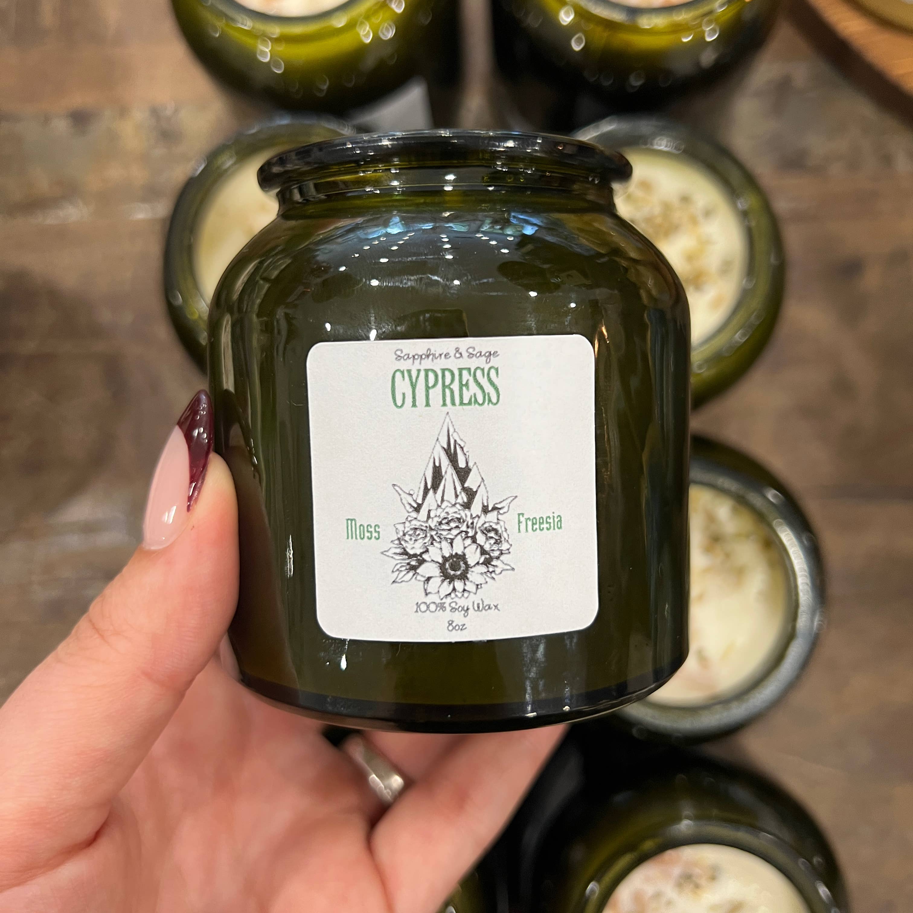 Sapphire & Sage - Vente Bougie en bocal - Bougie en cristal de cyprès