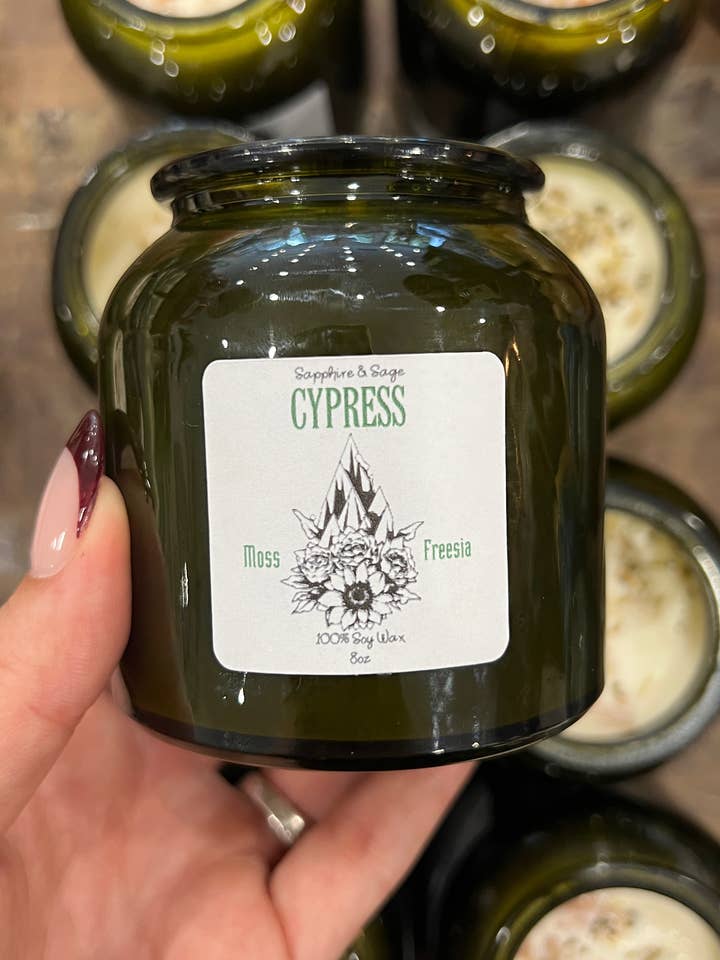 Cypress Crystal Candle for wholesale by Sapphire & Sage