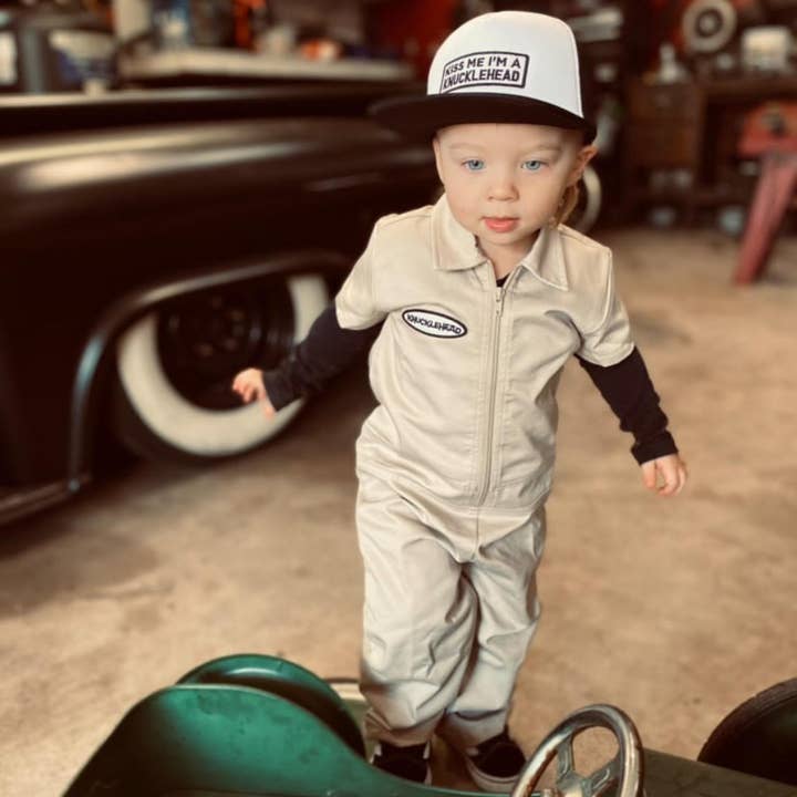 Knuckleheads Boys/ Girls Tan Grease Monkey Coverall for wholesale by Knuckleheads Clothing